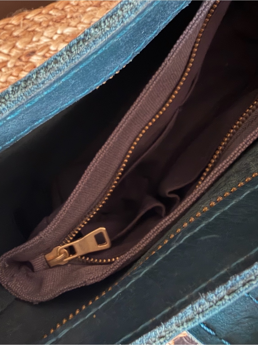 Portland Leather Goods Crossbody Tote in Westward Blue w/ Gray Canvas Organizer - Picture 13 of 15